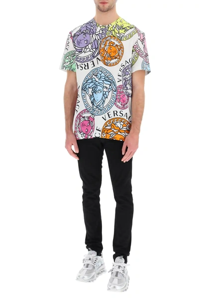Shop Versace Oversized T-shirt With Medusa Amplified Print In White,orange,purple