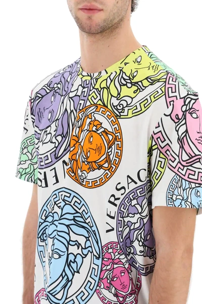 Shop Versace Oversized T-shirt With Medusa Amplified Print In White,orange,purple