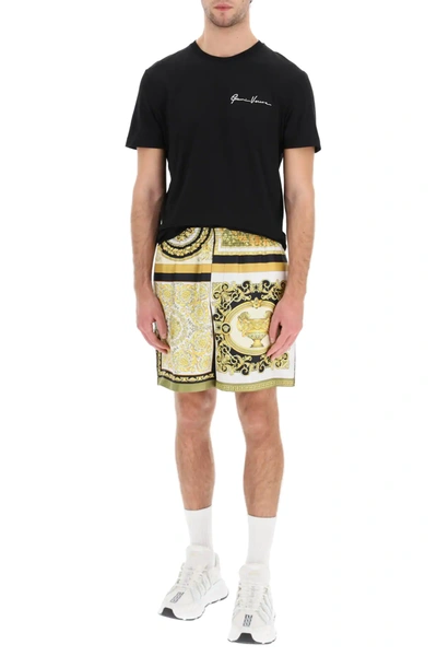 Shop Versace T-shirt With Gv Signature Embroidery In Black,white