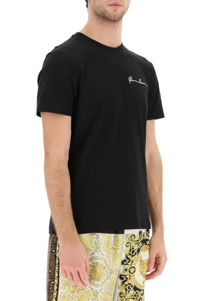 Shop Versace T-shirt With Gv Signature Embroidery In Black,white