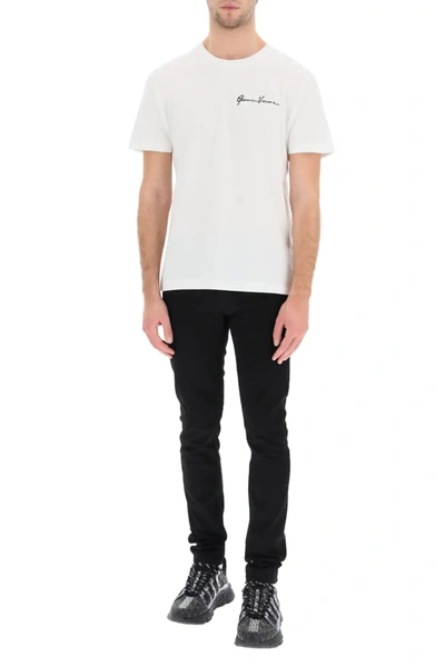 Shop Versace T-shirt With Gv Signature Embroidery In White,black