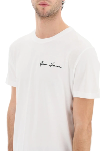 Shop Versace T-shirt With Gv Signature Embroidery In White,black