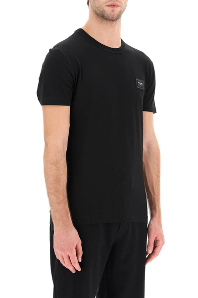 Shop Dolce & Gabbana Cotton T-shirt With Logo Plaque In Black