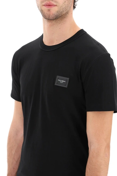 Shop Dolce & Gabbana Cotton T-shirt With Logo Plaque In Black
