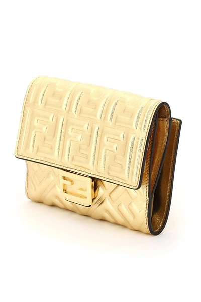 Shop Fendi Baguette Medium Wallet Mirror In Gold