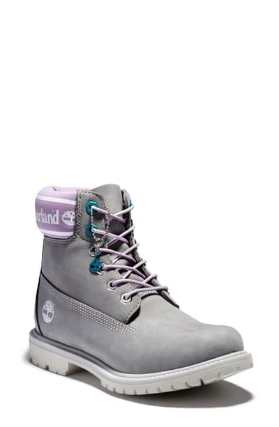 Shop Timberland 6-inch Premium Waterproof Boot In Grey/ Purple Nubuck Leather