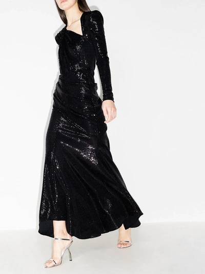 Shop Attico Sequin Embroidered Draped Dress In Black