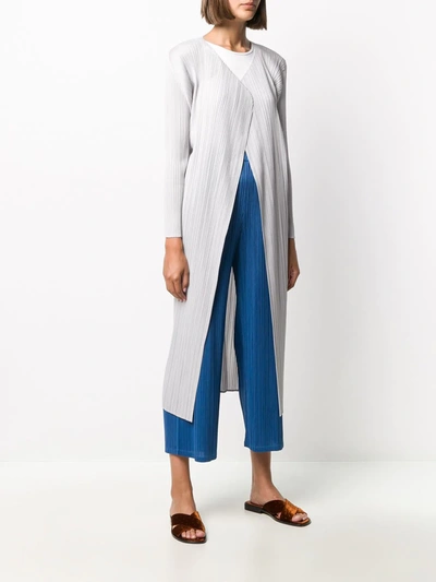 Shop Issey Miyake Long Pleated Lightweight Coat In Grey