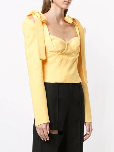 Shop Aleksandre Akhalkatsishvili Cropped Sweetheart-neck Top In Yellow