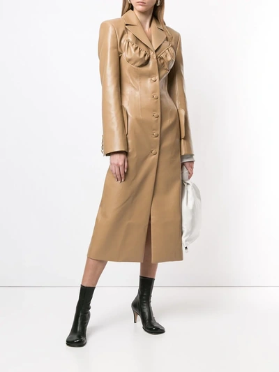 Shop Aleksandre Akhalkatsishvili Long Leather Button-front Coat In Brown