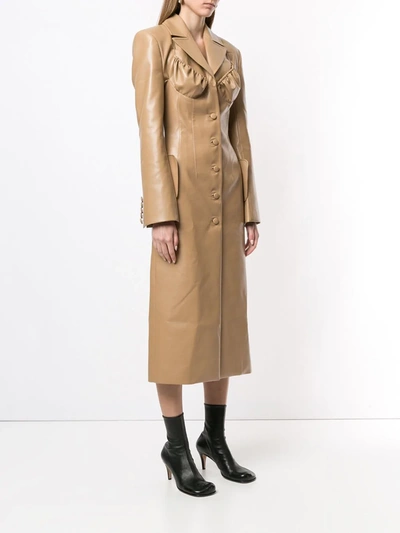 Shop Aleksandre Akhalkatsishvili Long Leather Button-front Coat In Brown