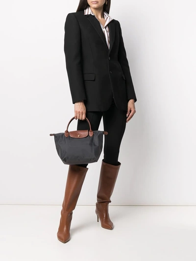 Shop Longchamp Small Le Pliage Top Handle Bag In Grey