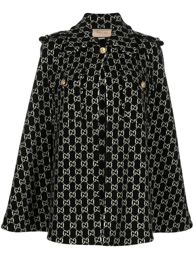 Shop Gucci Gg Jacquard Wool Cape In Black