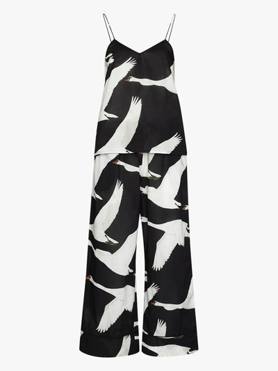 Shop Desmond & Dempsey Cygnus Swan Print Pyjamas In Black