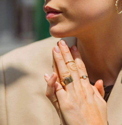 Shop Aurate Three Stone Diamond Bezel Ring In Gold/ Pink