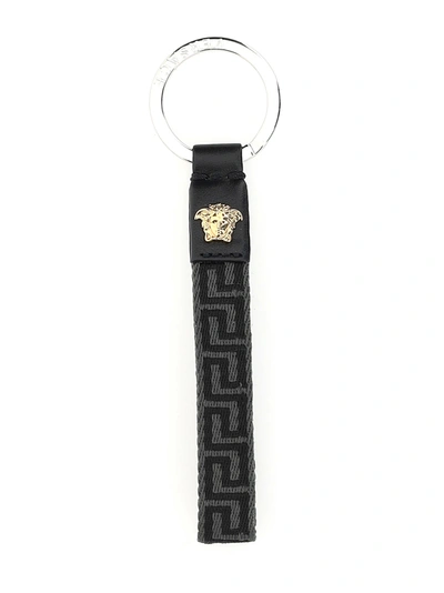 Shop Versace Key Ring In Nero-palladio-oro