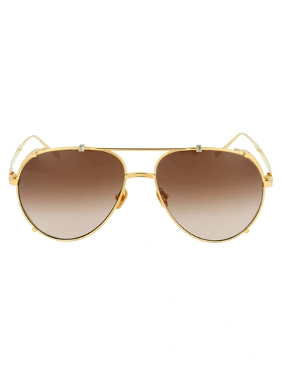 Shop Linda Farrow Newman Sunglasses In 001 Yellow Gold White Gold Mocha Grad