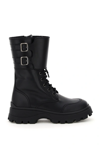 Shop Miu Miu Combat Boots In Nero (black)