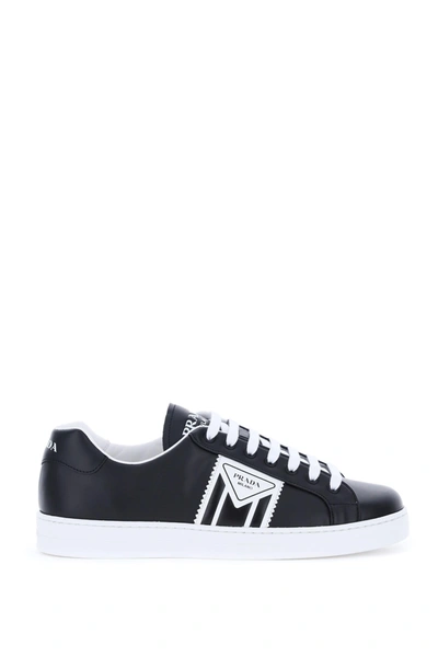 Shop Prada New Avenue Leather Sneakers In Nero Bianco (black)