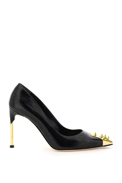 Shop Alexander Mcqueen Leather Pumps With Studs In Black Gold (black)