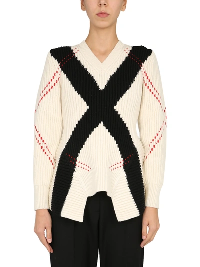 Shop Alexander Mcqueen V-neck Sweater In Bianco