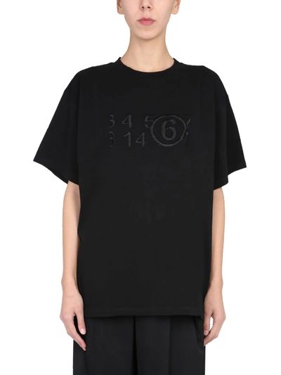 Shop Mm6 Maison Margiela T-shirt With Embroidered Logo In Nero