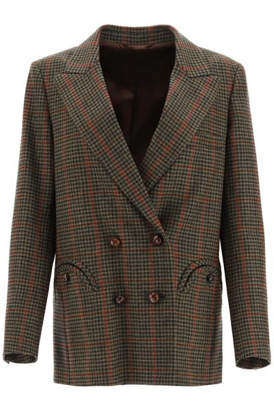 Shop Blazé Milano Everynight Tartan Blazer In Green (brown)