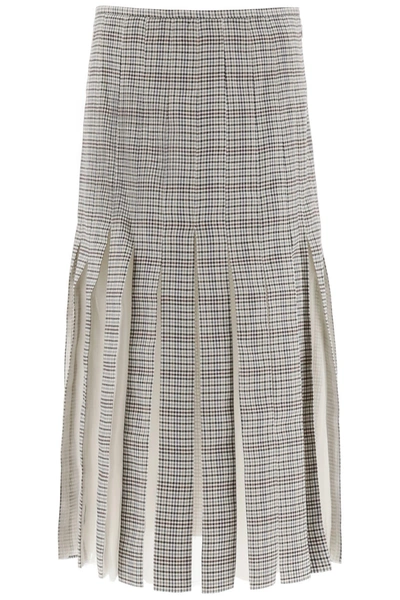 Shop Gabriela Hearst Binka Midi Wool Skirt In Mini Check (brown)