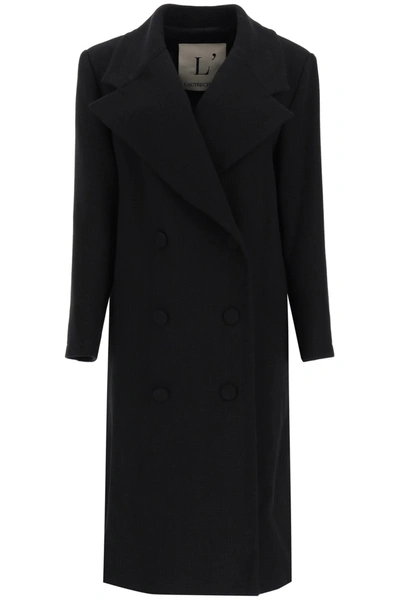 Shop L'autre Chose Double-breasted Wool Crepe Coat In Black (black)