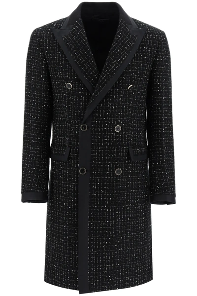 Shop Amiri Double-breasted Boucle Coat With Lame In Black (black)
