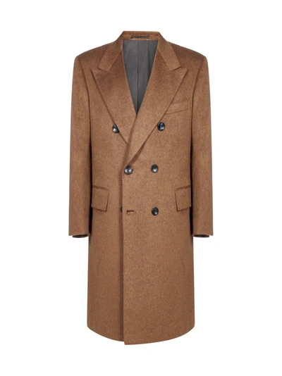 Shop Kiton Cashmere Double-breasted Coat In Marrone Foderae Travetti Gr