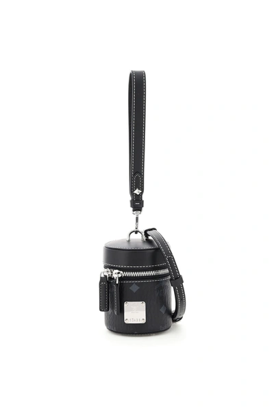 Shop Mcm X-mini Cylinder Visetos Shoulder Bag In Black (black)