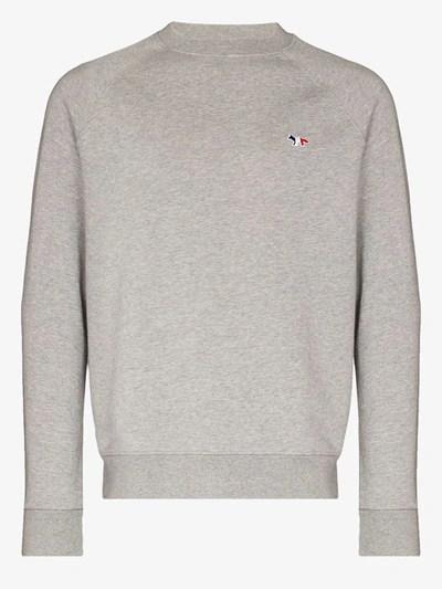 Shop Maison Kitsuné Tricolour Fox Patch Sweatshirt In Grey