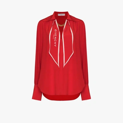 Shop Givenchy Scarf Collar Silk Blouse In Red