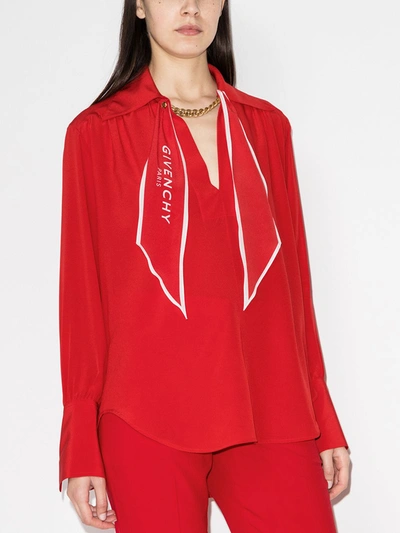 Shop Givenchy Scarf Collar Silk Blouse In Red