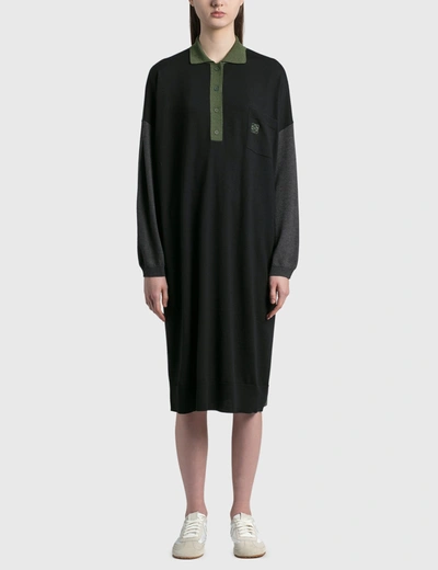 Shop Loewe Anagram Embroidered Oversized Polo Collar Dress In Black
