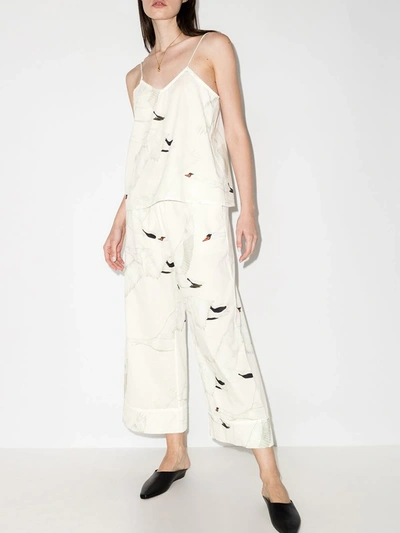 Shop Desmond & Dempsey Cygnus Swan-print Two-piece Pyjamas In White