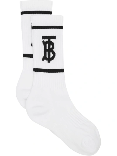 Shop Burberry Monogram Motif Intarsia Socks In White