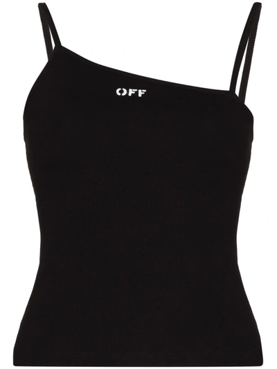 Shop Off-white Logo-print Asymmetric-neck Top In Black