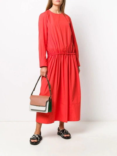 Shop Marni Ruched Cotton Maxi Dress In Red