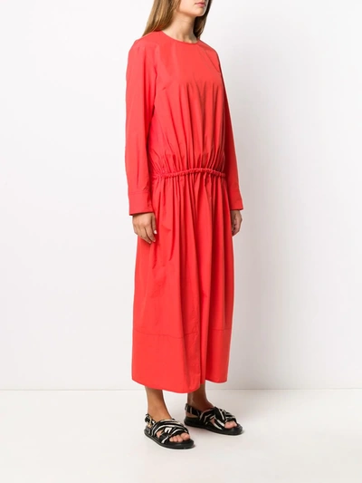 Shop Marni Ruched Cotton Maxi Dress In Red