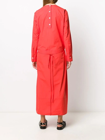 Shop Marni Ruched Cotton Maxi Dress In Red