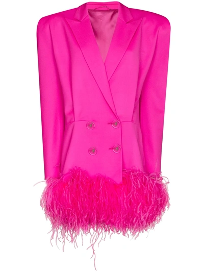 Shop Attico Feather Trim Blazer Mini Dress In Pink