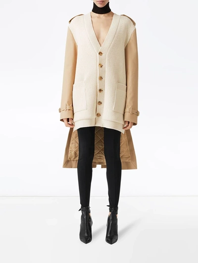 Shop Burberry Trench Coat Panel Cardigan In Soft Fawn