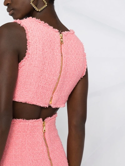 Shop Balmain Cropped Tweed Vest In Pink