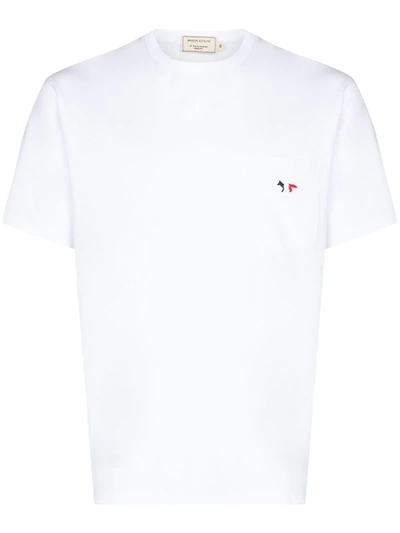 Shop Maison Kitsuné Embroidered Logo T-shirt In White