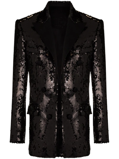 Shop Balmain Sequin Embroidered Blazer In Black