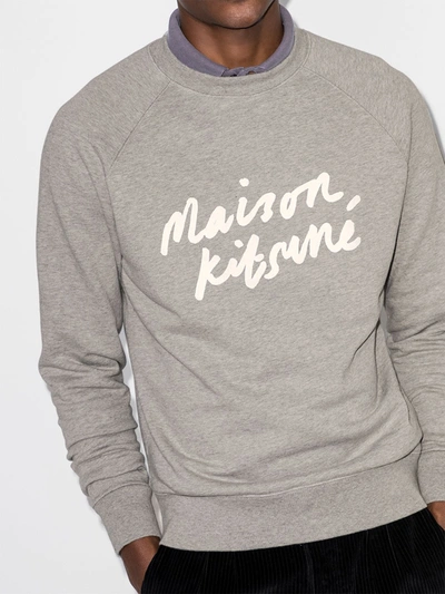 Shop Maison Kitsuné Logo Print Cotton Sweatshirt In Grey