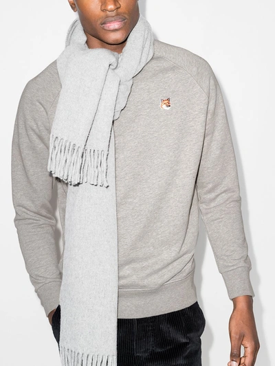 Shop Maison Kitsuné Embroidered Fox Head Sweatshirt In Grey
