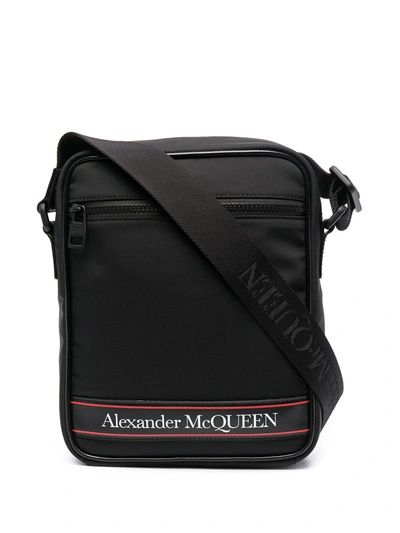 Shop Alexander Mcqueen Medium Logo-tape Messenger Bag In Black